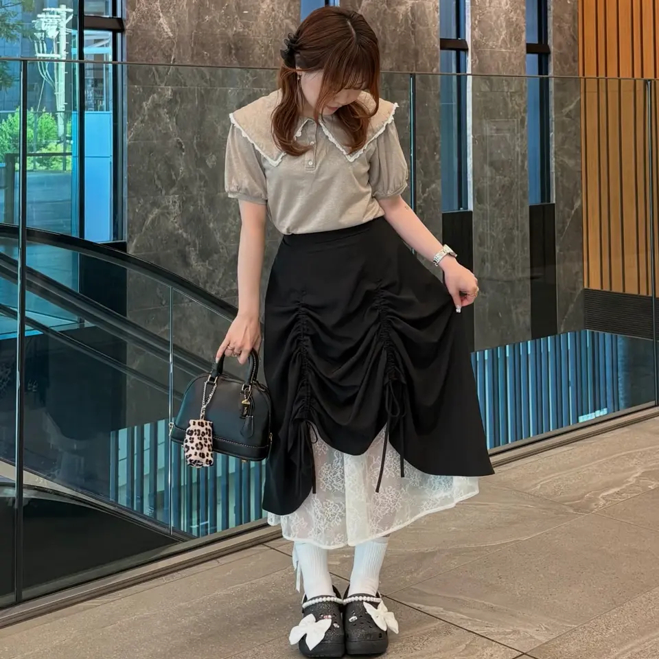 idem·层次感蕾丝底抽绳多风格裙摆半身裙