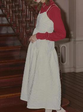 idem·2025新款小花朵立体提花细肩带可调节吊带长款连衣裙