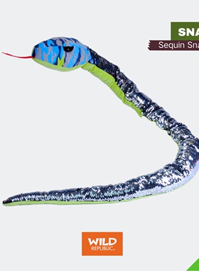 蓝色迷彩亮片蛇美国WildRepublic玩偶动物毛绒蛇正品创意礼物