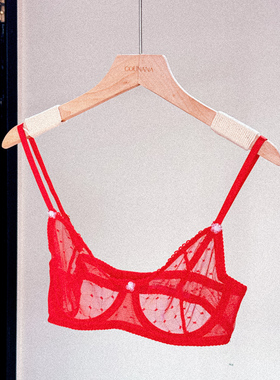 COUNANA Malèna's kiss系列本命年红内衣套装蕾丝文胸女网纱波点