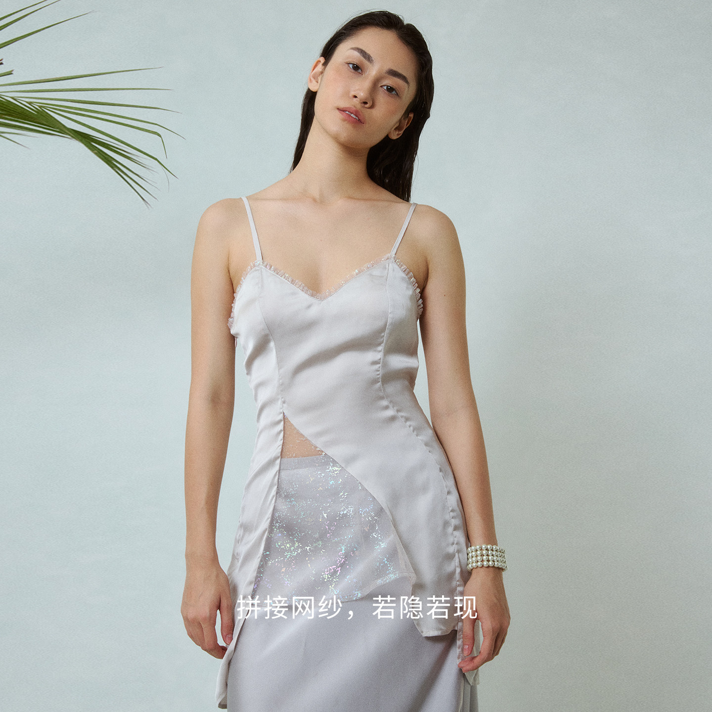 COUNANA纯欲v领吊带连衣裙收腰显瘦性感睡衣高级感法式睡裙女开叉