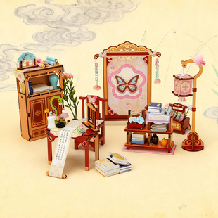 Dollhouse娃娃屋迷你家具床头架摆件复古书架置物架微缩模型道具6