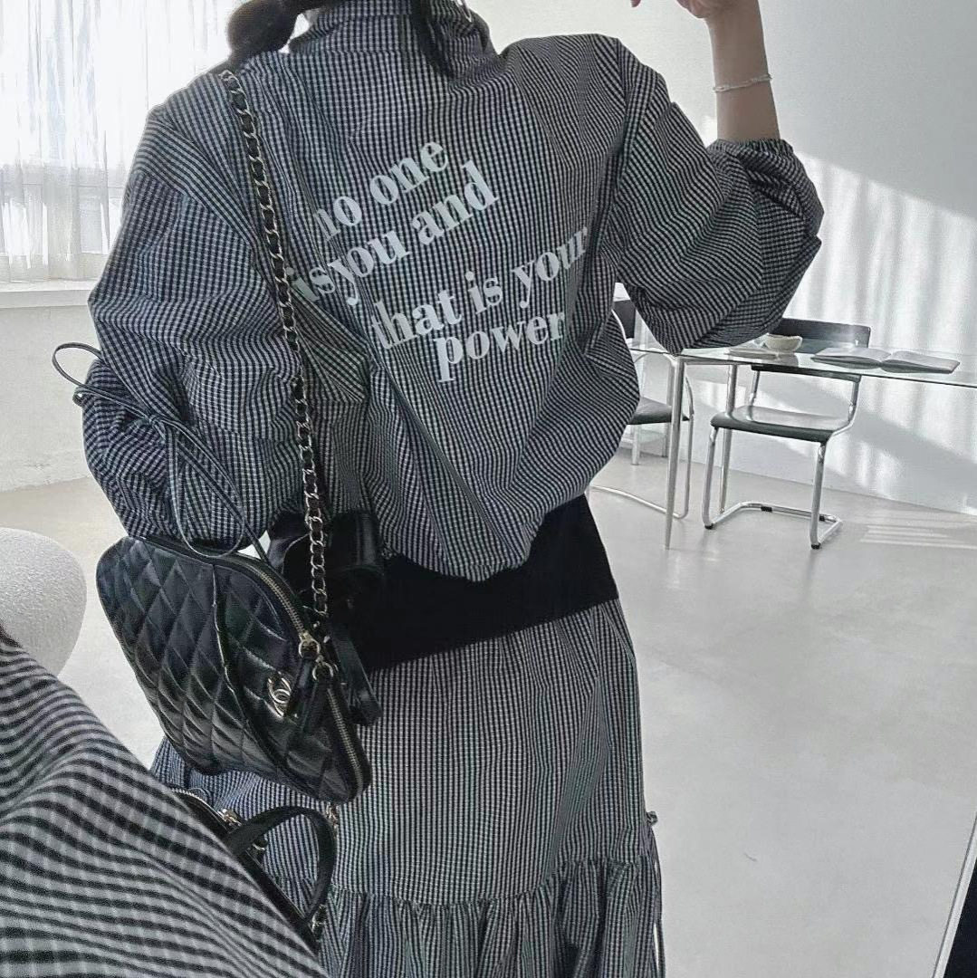 东大门ins早春立领拉链式字母印花薄外套+高腰A字长裙时尚套装女,女装/女士精品,休闲运动套装,淘宝优惠券,粉丝福利购,淘宝优惠卷