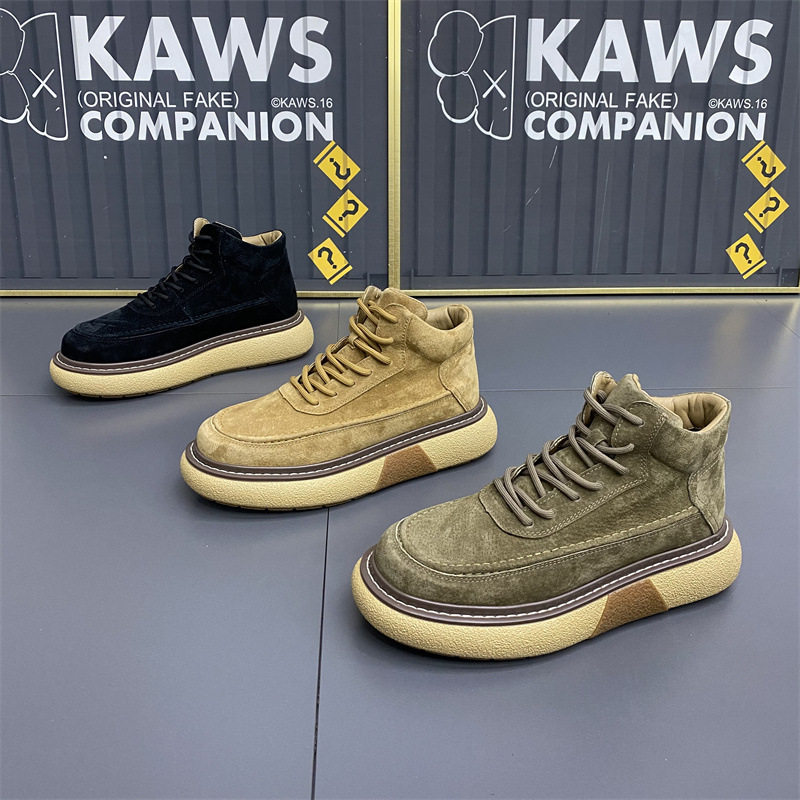 qn真皮马丁靴秋冬新款男士复古工装潮流短靴子英伦风高帮厚底休闲