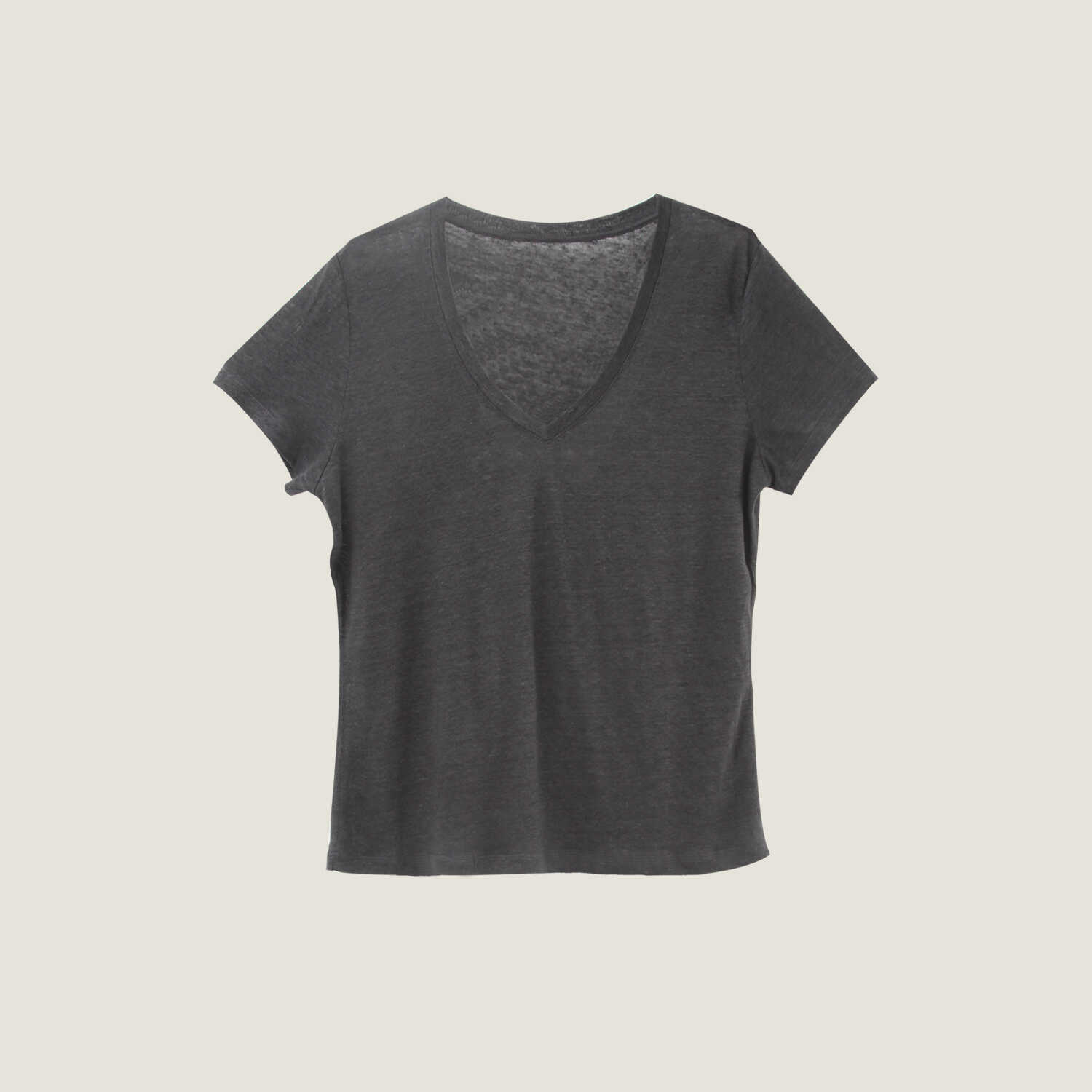 "自然纯粹"进口面料 100亚麻高克重圆机针织凉感纯色v领上衣