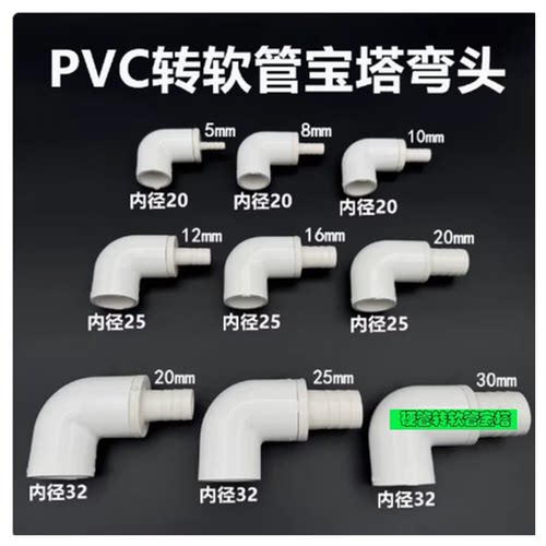 PVC弯款宝塔硬管变软管分体接头变径异径90度弯头大小直角弯20 25