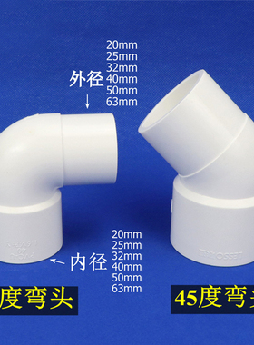 PVC内插弯头内外插45度直角90度单承插弯头塑料给水管配件