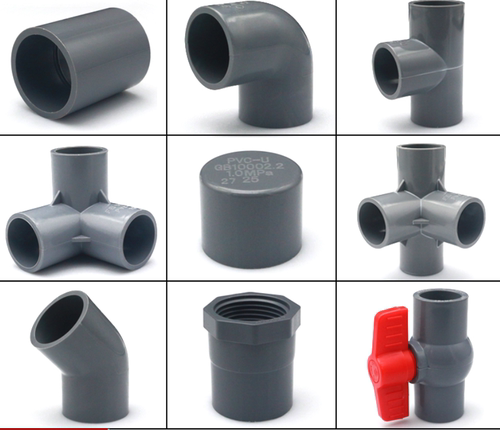 UPVC灰色给水管配件接头PVC直接直通45弯头立体三通四通球阀管帽