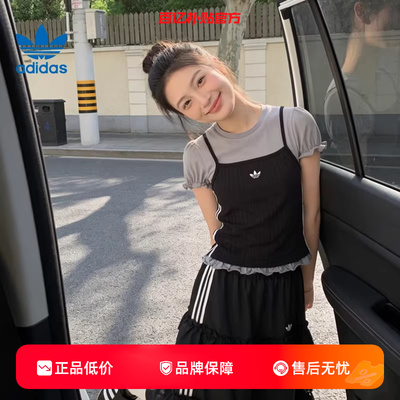 劲浪adidas阿迪达斯三叶草新款女子运动休闲短袖泡泡袖T恤KY3299