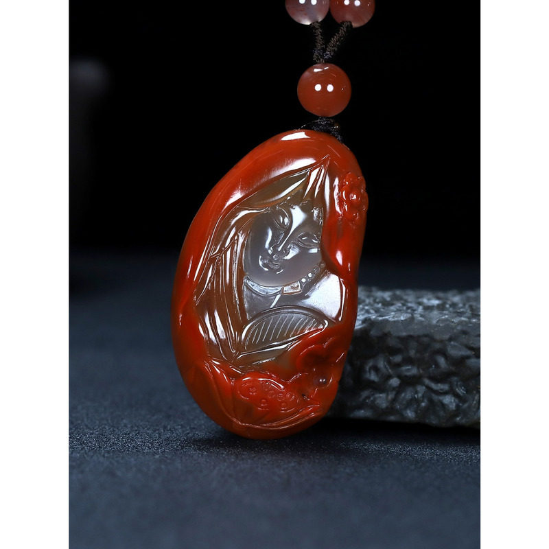 正宗天然四川凉山南红玛瑙美女遇贵人吊坠南红原石雕件男款n61