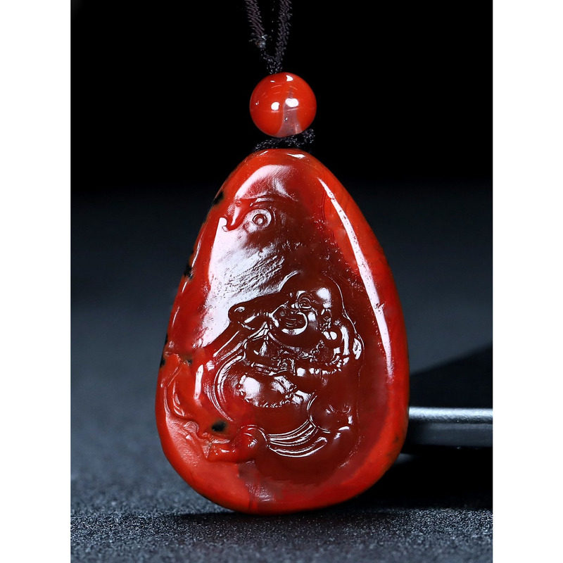 【原矿】正品天然四川凉山南红玛瑙柿子红吊坠弥勒佛挂件原石519