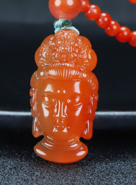 【原矿】正品天然凉山南红玛瑙柿子红吊坠观音挂件无胶男女款35号