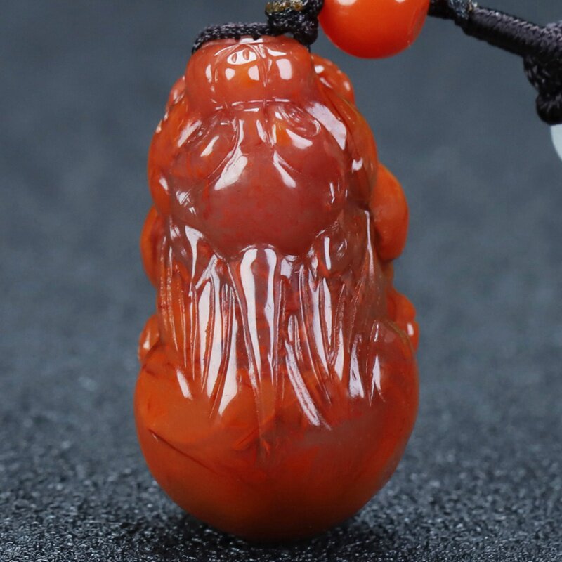 天然四川凉山南红玛瑙柿子红貔貅吊坠挂件招财进宝男女儿童款225