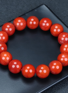正品天然四川凉山南红玛瑙手链柿子红手串直径约19mm男女款D480号