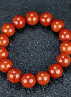 天然四川凉山南红玛瑙手链柿子红火焰纹精品手串约13mm男女款D166