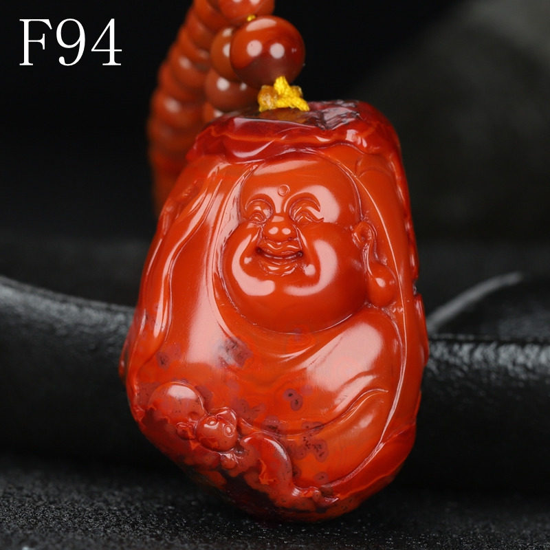 天然凉山南红玛瑙原石包浆料吊坠弥勒佛雕件笑佛挂件F94