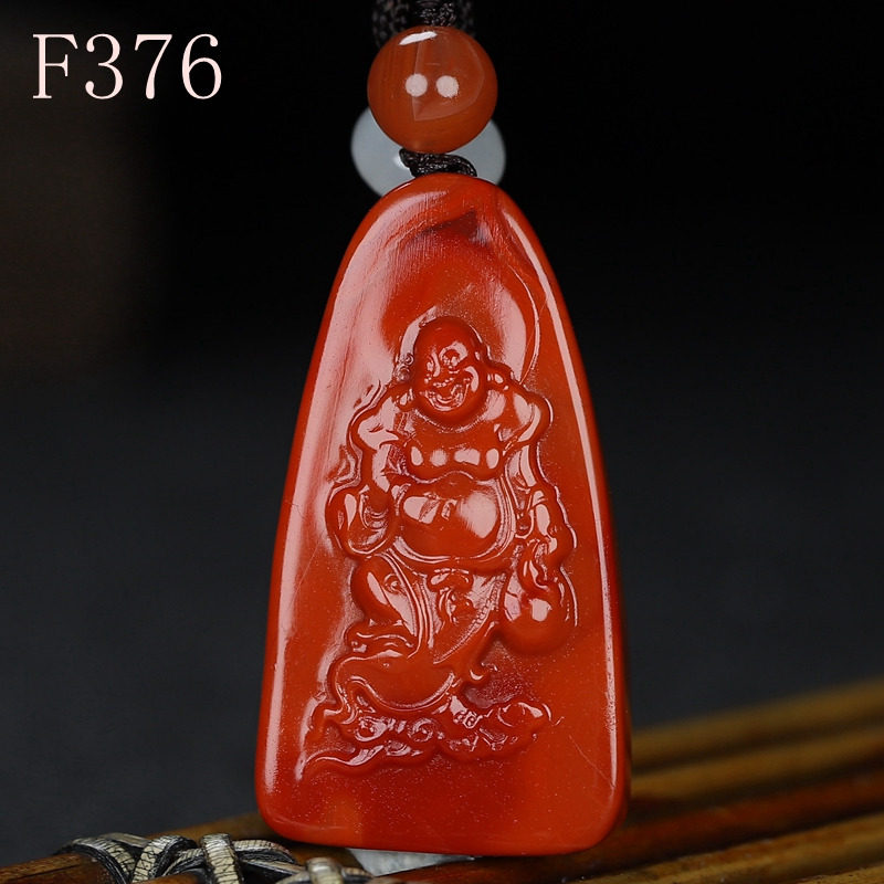 天然凉山南红玛瑙吊坠弥勒佛笑口常开雕件原石挂件F376