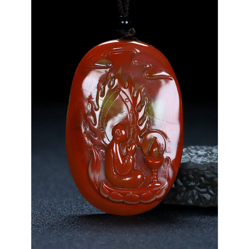 天然正宗凉山原石南红玛瑙柿子红悟道吊坠无相佛挂件男女款R15