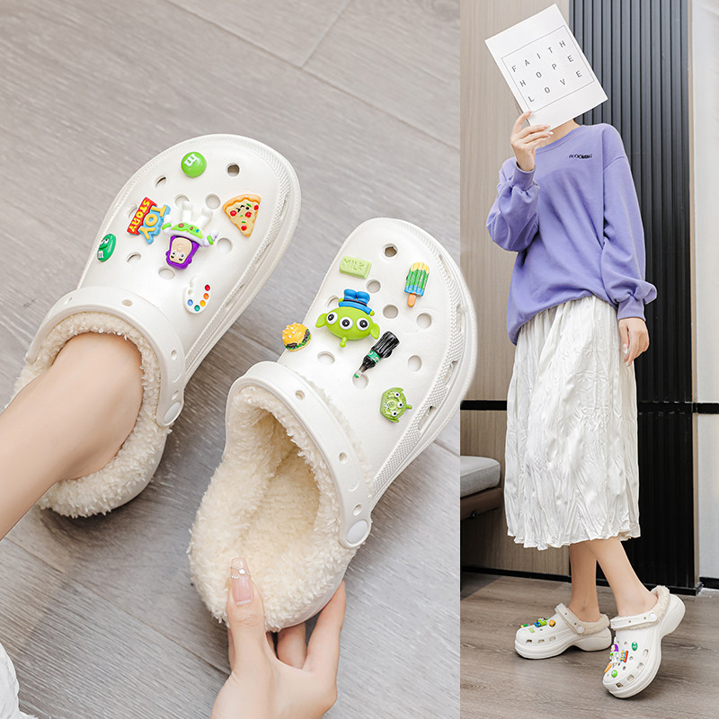 巴斯光年加绒洞洞鞋女棉拖鞋保暖