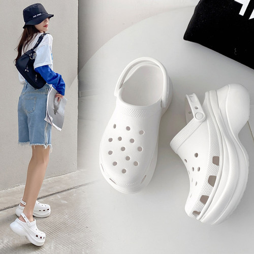 明星同款踩屎感厚底增高洞洞鞋女