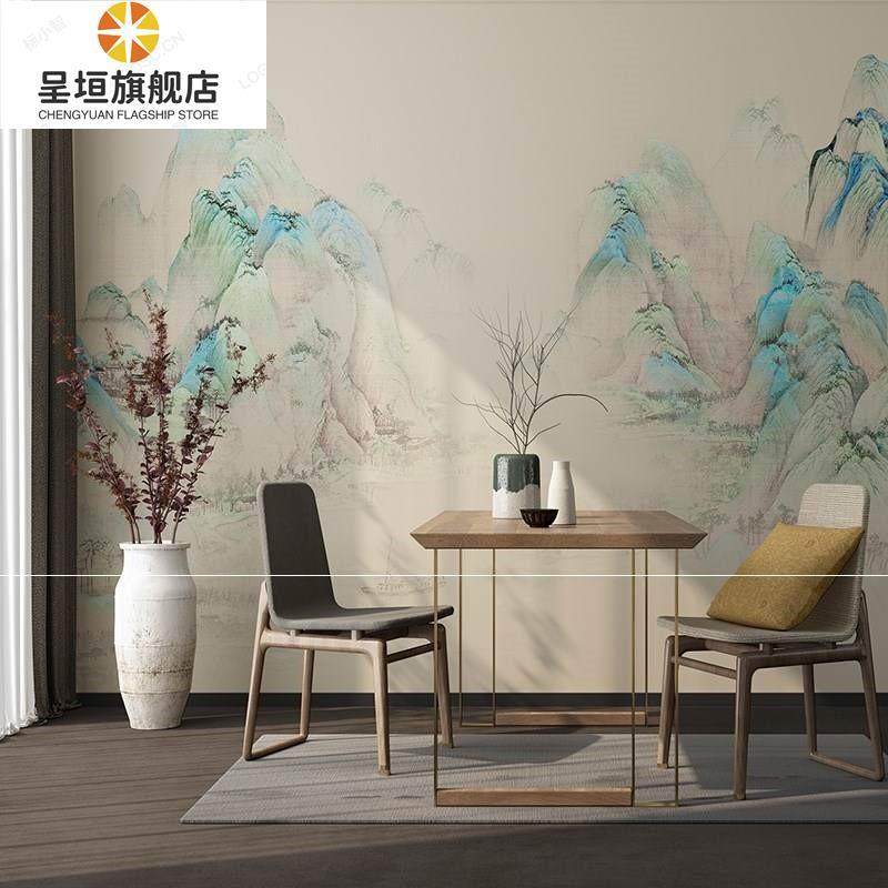 天洋电视景墙布电视壁墙卧室墙布大气无缝背壁新中式客厅墙画新品