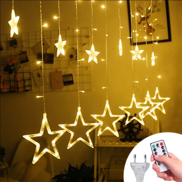 LED星星灯串圣诞灯饰节日彩灯串灯房间橱窗氛围装饰五角星窗帘灯