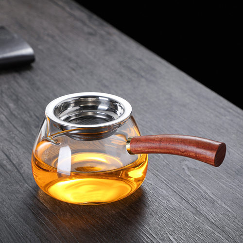 公道杯玻璃木把分茶器家用茶海泡茶杯茶具配件套装耐高温过滤茶漏