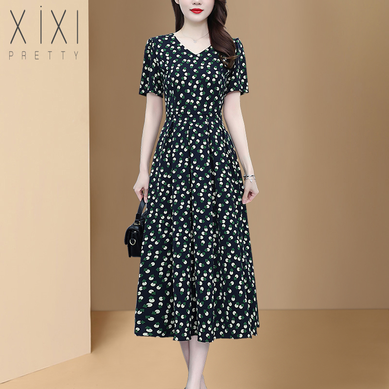 2025夏季新款高档妈妈碎花连衣裙