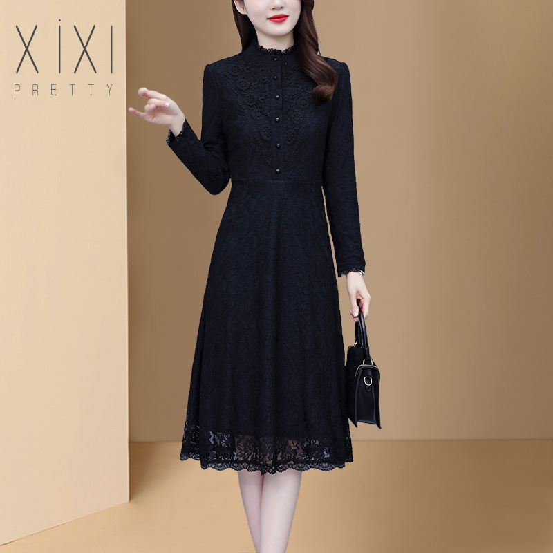 高端大牌黑色蕾丝裙冬季内搭