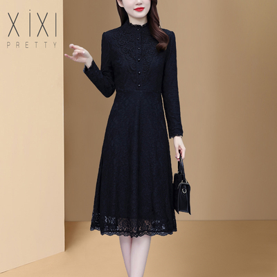 高端大牌黑色蕾丝裙冬季内搭