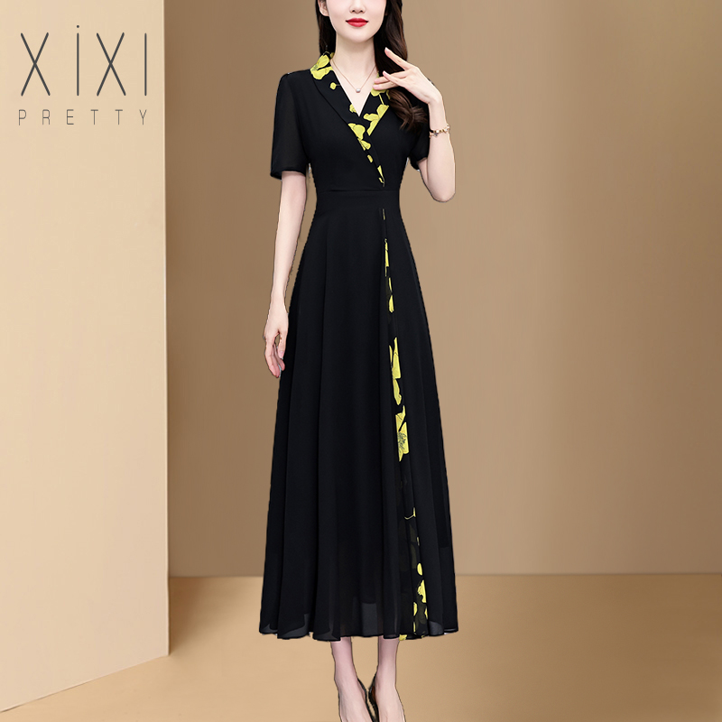 2025夏季新款黑色大牌妈妈连衣裙