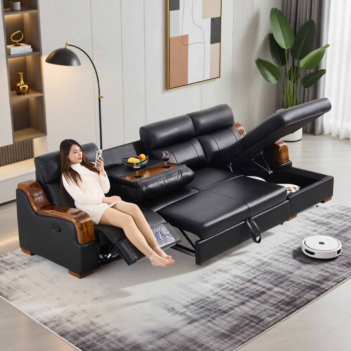 电动多功能真皮沙发床头层牛皮
