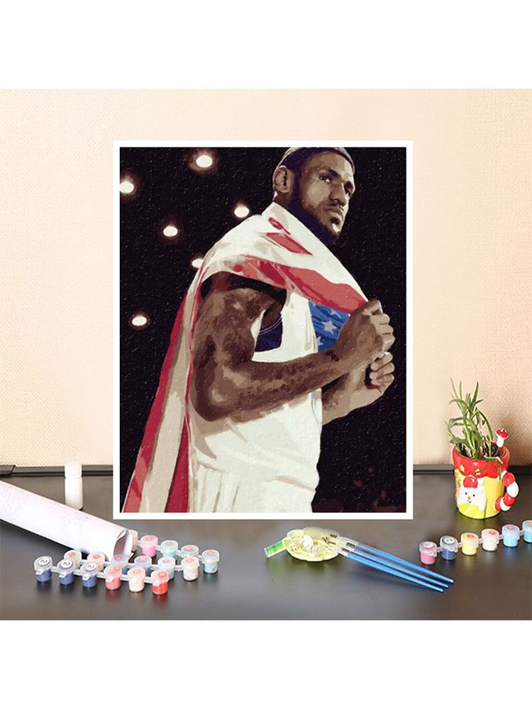 画画diy数字油画填充手绘nba勒布朗詹姆斯篮球填色手工礼物油彩画