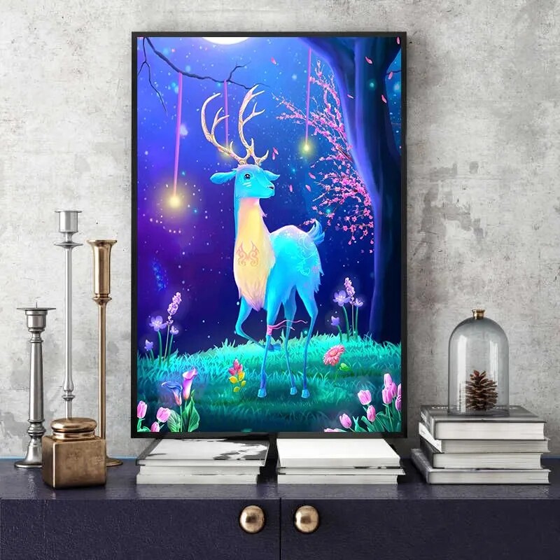 一鹿有你手工定制diy填色数字油画创意手绘涂色丙烯填充背景墙挂