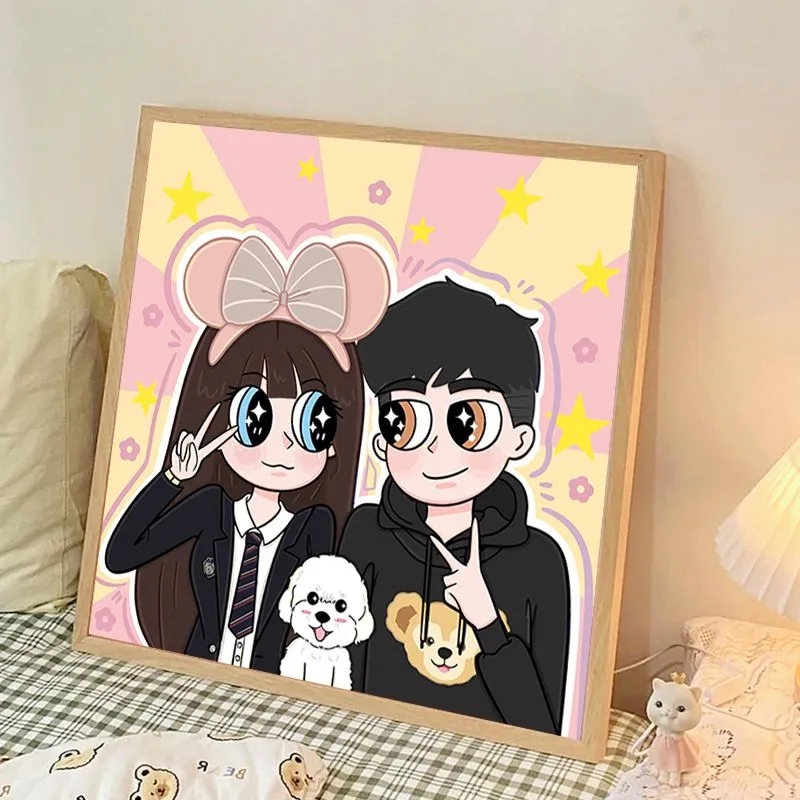 星碟公主风数字油画diy情侣闺蜜定制丙烯油彩画填充画卡通装饰画图片