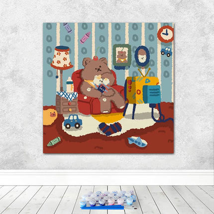可爱的小熊diy数字油画手绘填色丙烯油彩画 儿童卡通动漫装饰画图片