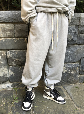 健身长裤男春秋季美式跑步训练灰色休闲百搭收口束脚运动裤卫裤