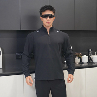 T恤速干健身训练衣服 黑色半拉链卫衣立领运动卫衣长袖 春秋季 男士