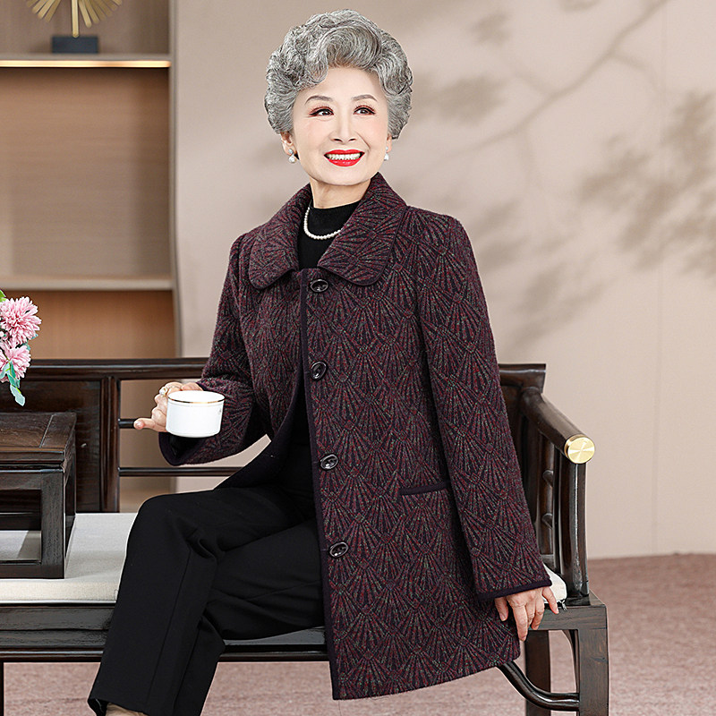 秀美星星中老年品牌妈妈装外套女2023秋冬新款洋气奶奶冬装大衣