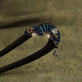 新中式-木质发簪U型双钗花朵簪子日常盘发钗子古风汉服旗袍头饰女