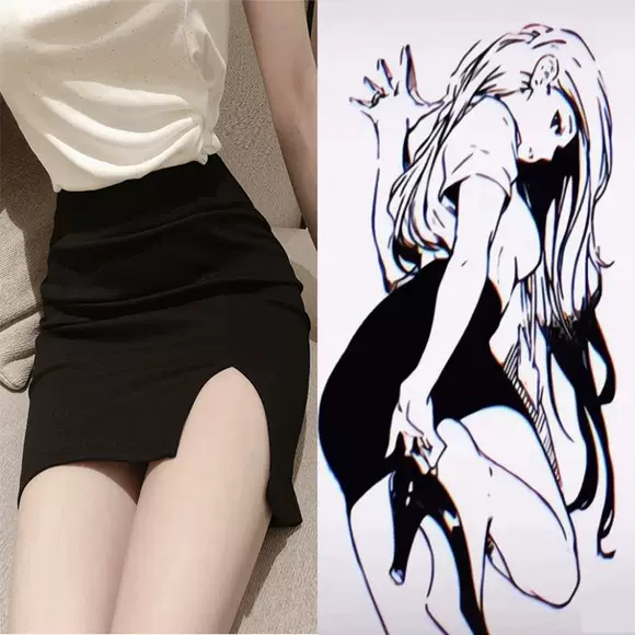 开叉包臀裙性感a字短裙子小心机辣妹半身裙女春秋季新款紧身黑色