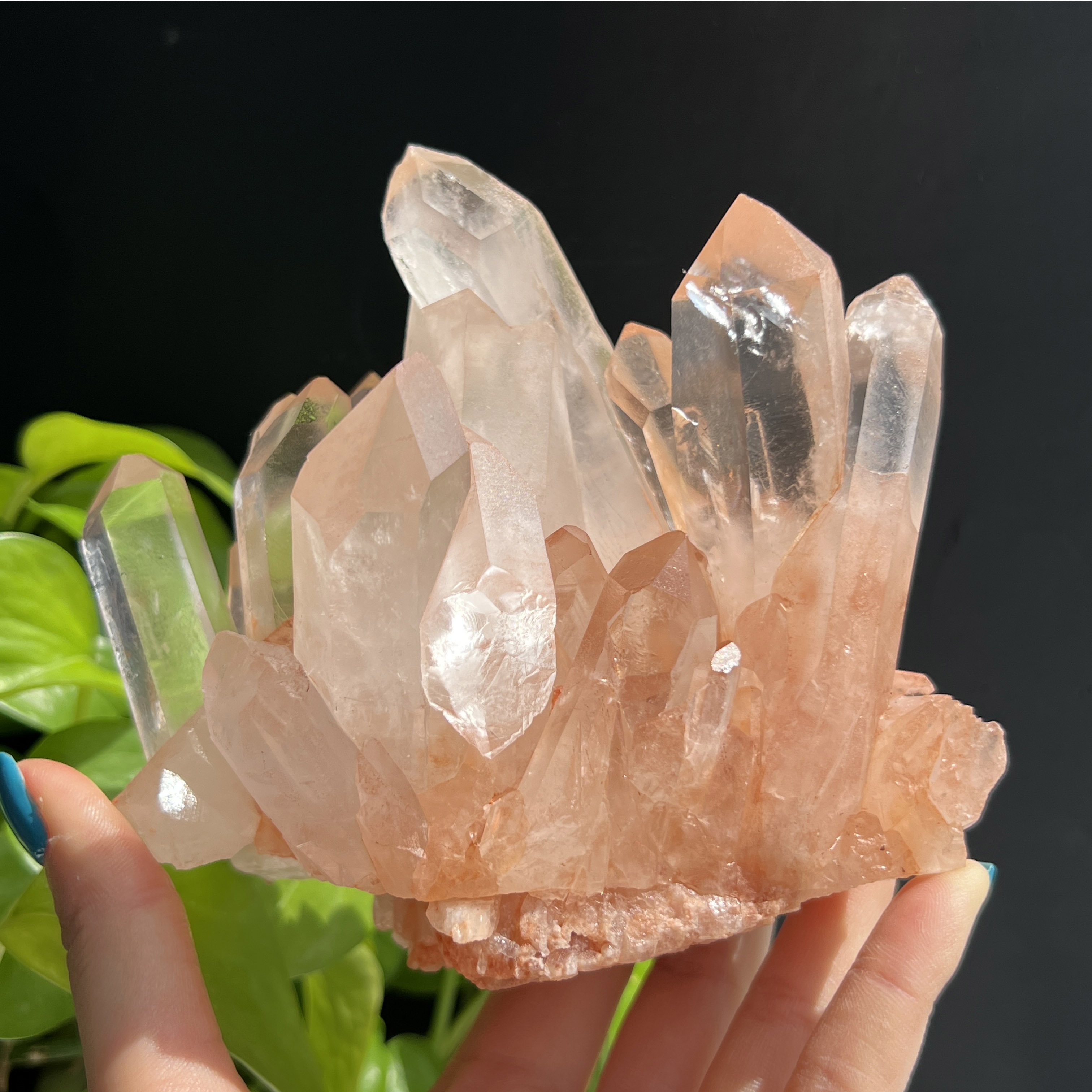 天然粉水晶簇透体原石原矿标本消摆件