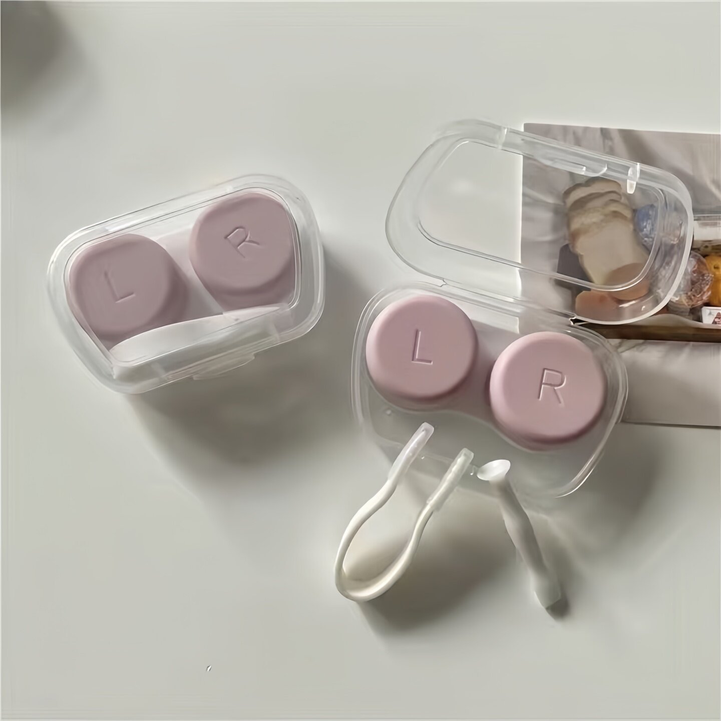 韩版ins冷淡风高颜值美瞳盒子纯色隐形眼镜盒便携小巧少女伴侣盒