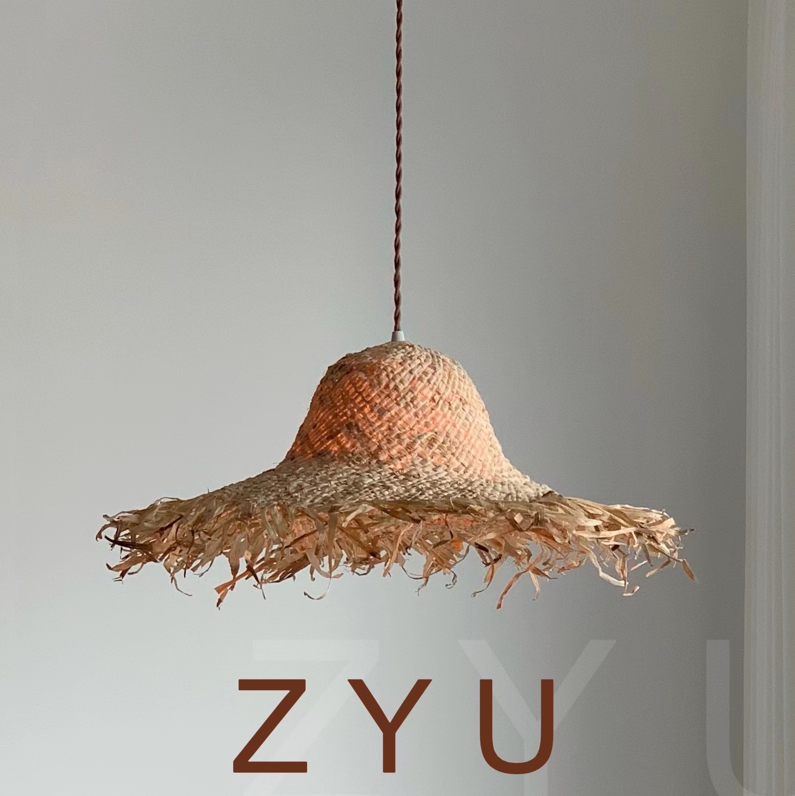 ZYU真愈 日式侘寂风复古吊灯简约创意艺术民宿装饰藤编草帽餐厅灯