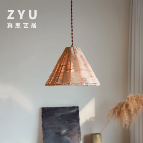 真愈艺居卧室藤编中古风吊灯