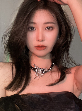 暗黑系蝴蝶流苏pu项链耳环发夹女