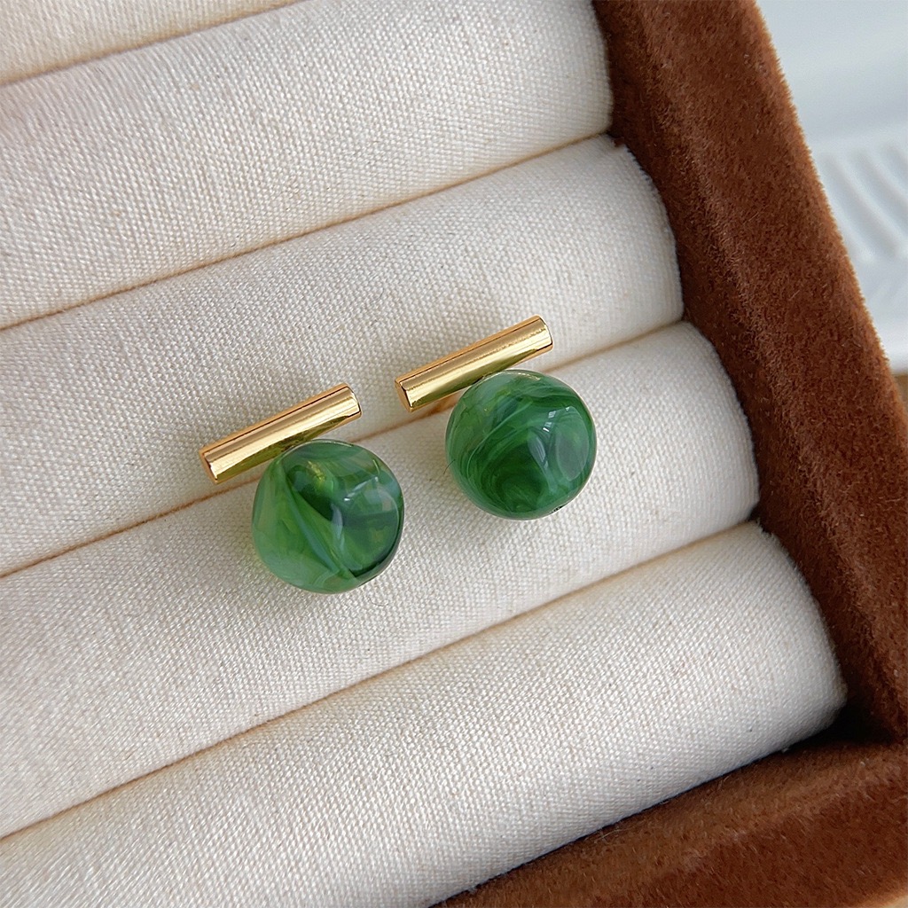 耳钉玉石玛瑙甜美复古小众简约女