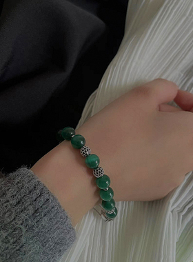 女猫眼石铜镶锆石原创街头手链