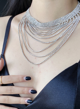 颈链锆石多层设计流苏女高级轻奢