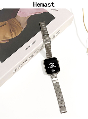 适用iwatcch表带银色小香风金属表带s7苹果手表表带se8时尚不锈钢